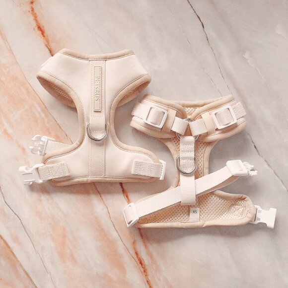 PETsRUS Premium No Pull Dog Harness 2 Leash Clips Beige Leather Neoprene Ivory - Picture 6 of 12